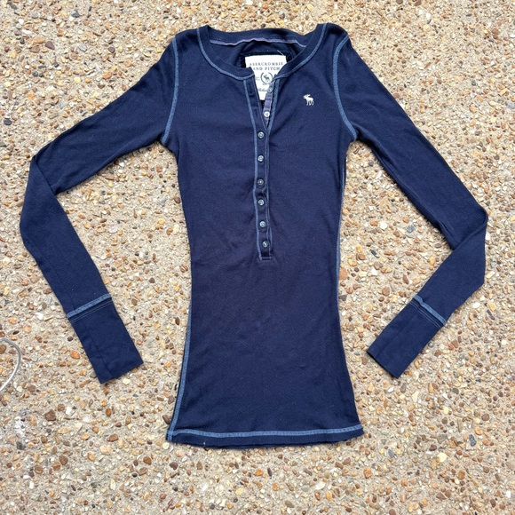 Abercrombie & Fitch Tops - Abercrombie Y2K Ribbed Henley Elena Gilbert Bella Swan Navy Blue Top Size S